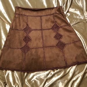 Brown suede crochet skirt NWOT